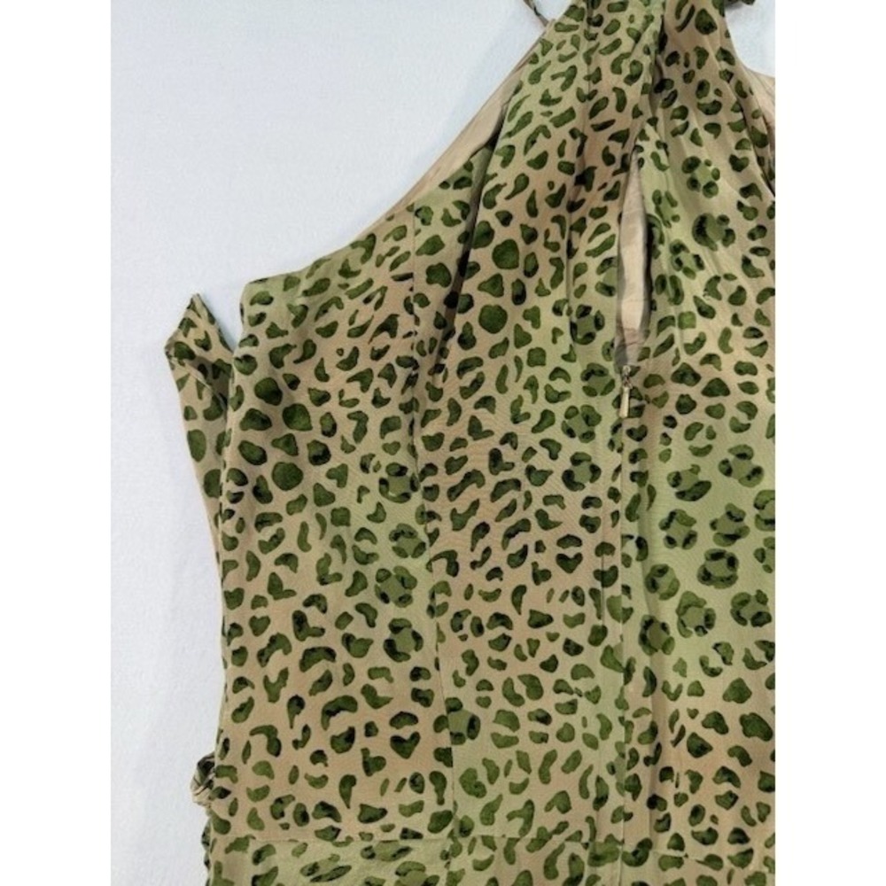 Vintage Spenser Jeremy Silk Leopard Halter Maxi Dress Womens 6 Green - Picture 13 of 16